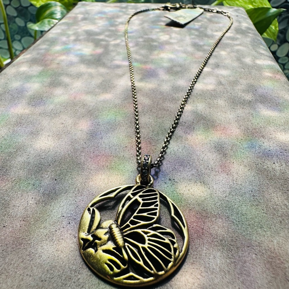 Fossil Antique Brass Chain Necklace with Charm Tag